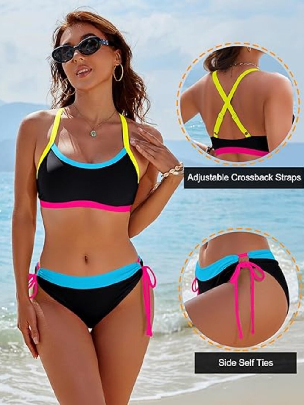 Womens Bikini Sets Color Block Swimsuits M - Picture 2 of 3